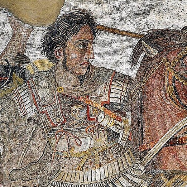 Alexander Veľký — detail mozaiky z Pompejí